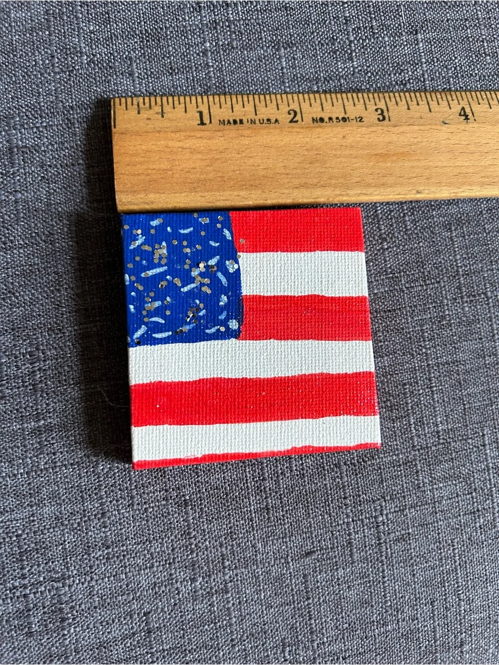 Hand Painted American Flag Canvas Magnet Red,White & Blue